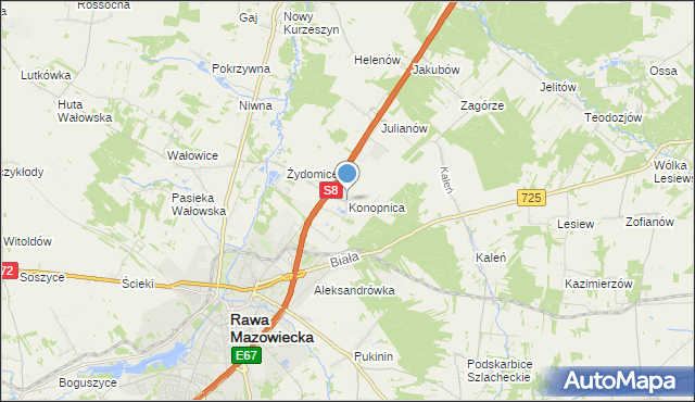 mapa Konopnica, Konopnica gmina Rawa Mazowiecka na mapie Targeo
